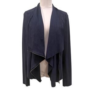BLANK NYC Navy Blue Faux Suede Drape Jacket XL Moto Chic Work Office Career
